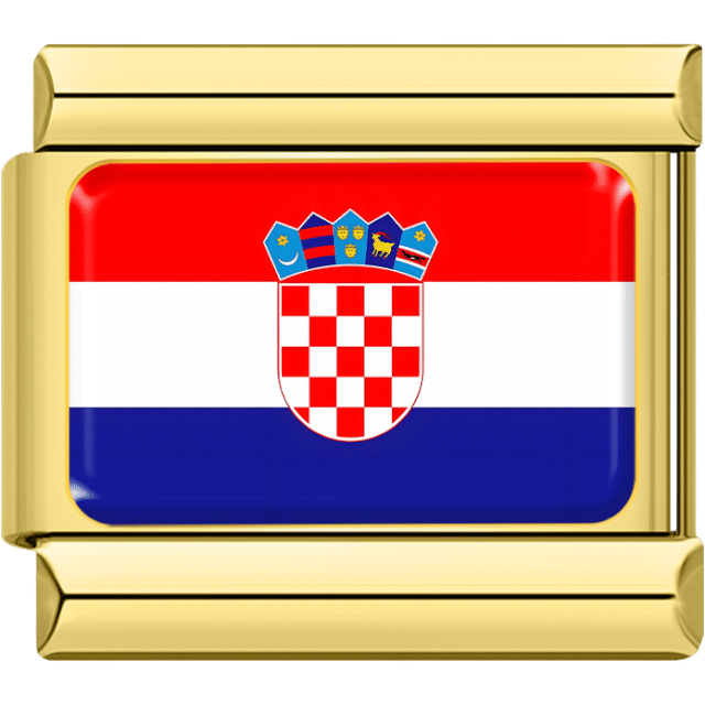 Gold rectangular Italian charm bracelet link featuring the flag of Croatia, with red, white, and blue horizontal stripes and the Croatian coat of arms in the center.